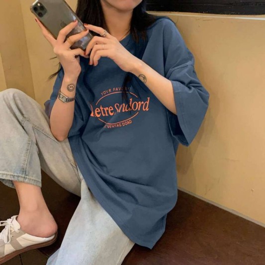 圆领字母oversize宽松T恤